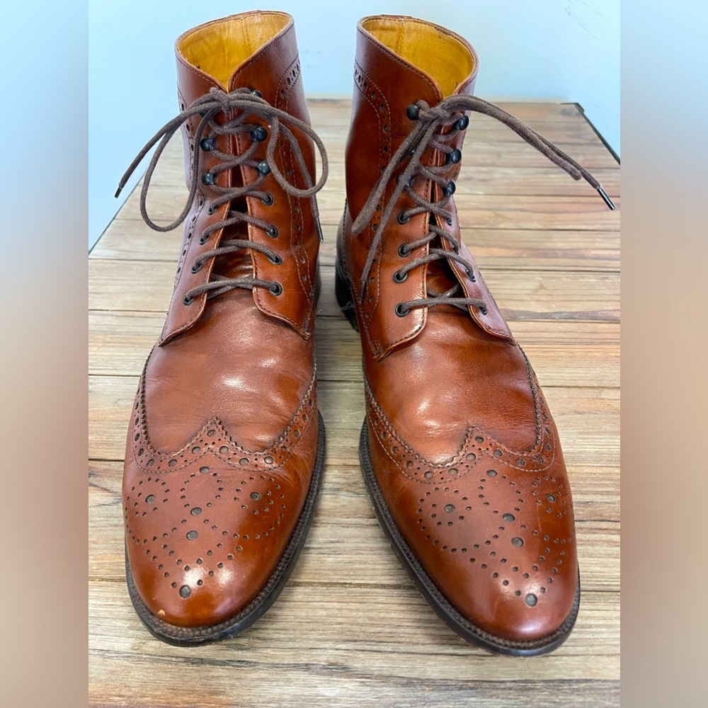 Made in Italy wing tip ankle boots, beautiful tobacco brown